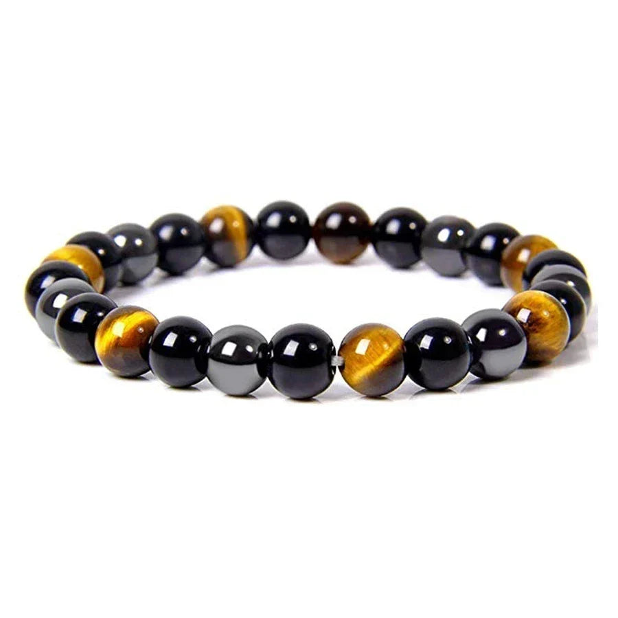 1 Natural Black Obsidian Hematite Tiger Eye Bead Bracelet For Men