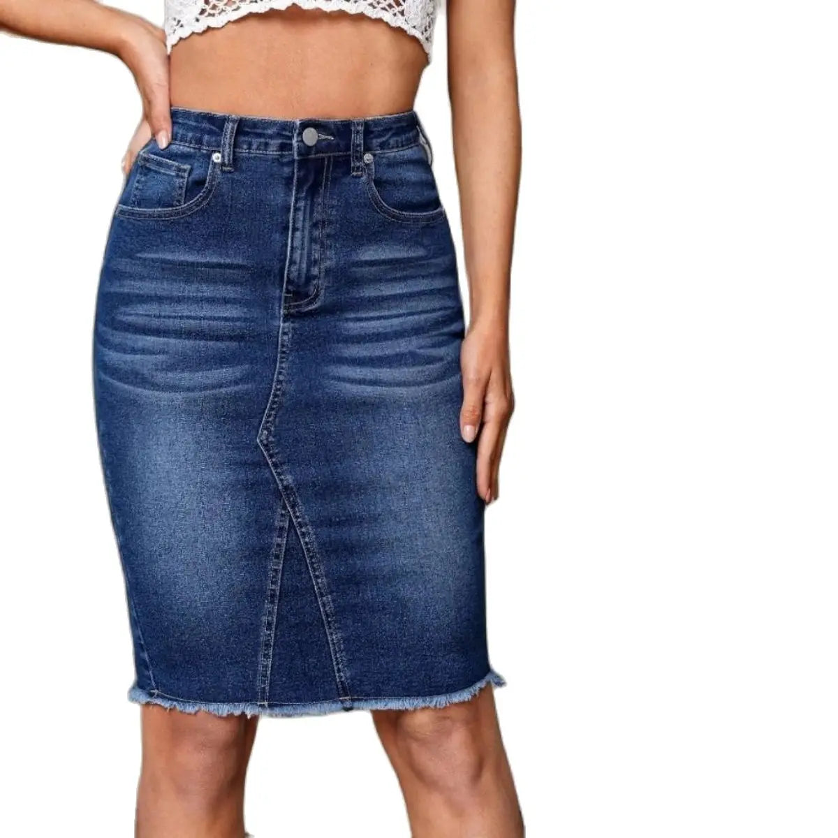 2024 Summer New Women's High Waist Slit Denim Skirt Fashion Sexy Slim