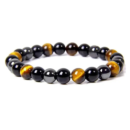 1 Natural Black Obsidian Hematite Tiger Eye Bead Bracelet For Men