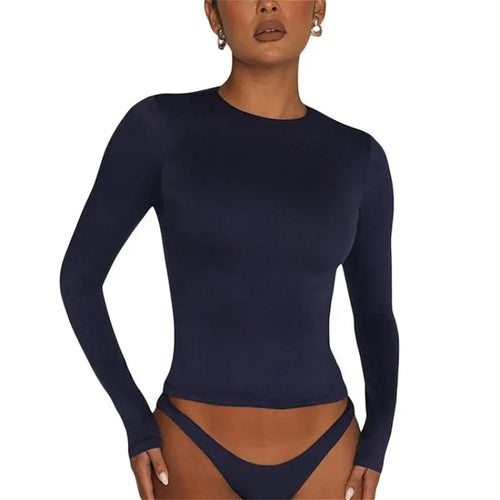 Women Long Sleeve T Shirt Spring Autumn Solid Slim Fit Casual Shirts