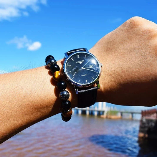 1 Natural Black Obsidian Hematite Tiger Eye Bead Bracelet For Men