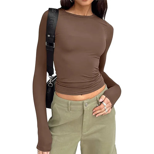 Women Long Sleeve T Shirt Spring Autumn Solid Slim Fit Casual Shirts