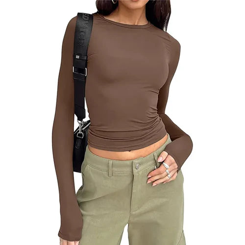 Women Long Sleeve T Shirt Spring Autumn Solid Slim Fit Casual Shirts