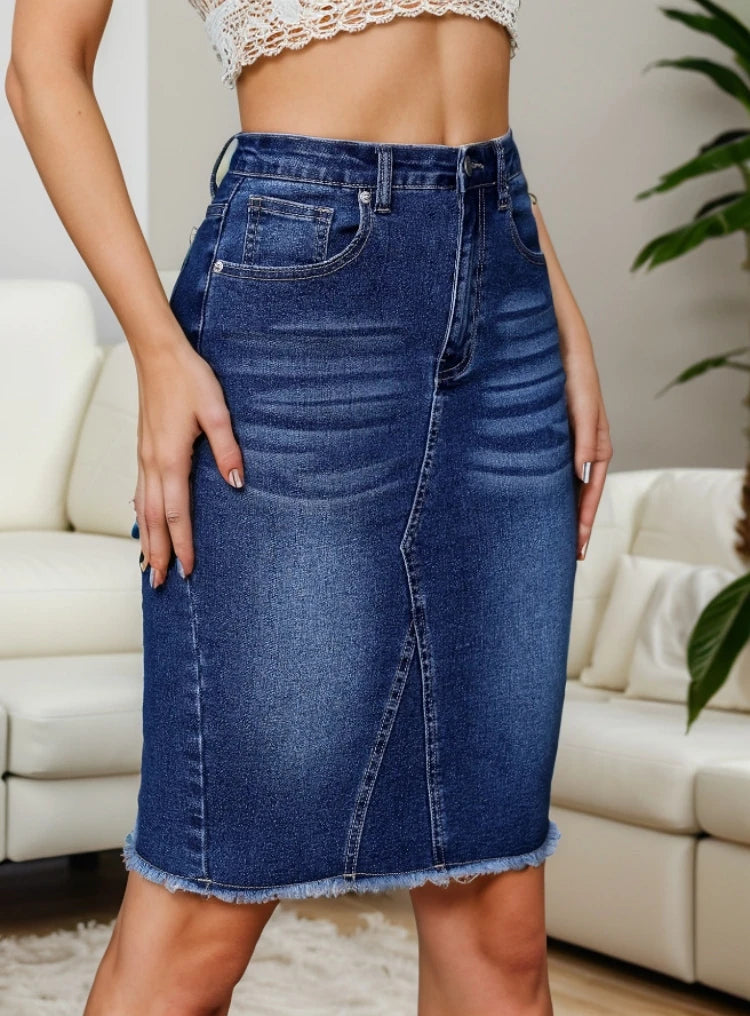 2024 Summer New Women's High Waist Slit Denim Skirt Fashion Sexy Slim