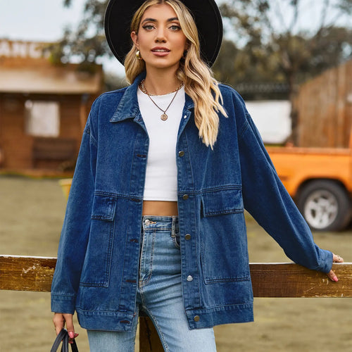 2023 Autumn New Women's Long Sleeve Denim Jacket Fashion Loose