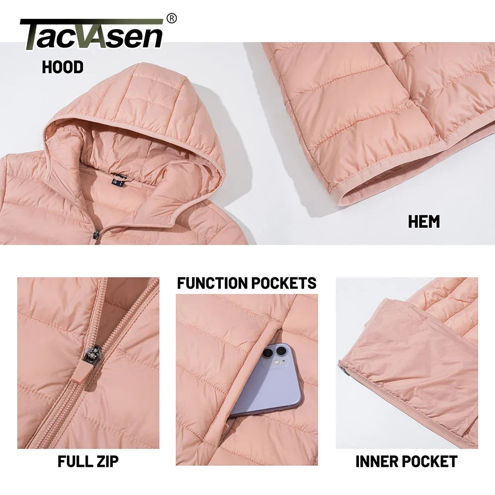 TACVASEN Full Zip Up Hooded Puffer Jacket Womens Winter Quilted Warm Coats Casual Windbreaker Padded Lightweight Outdoor Outwear