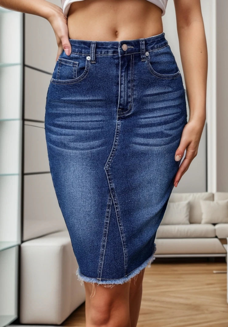 2024 Summer New Women's High Waist Slit Denim Skirt Fashion Sexy Slim