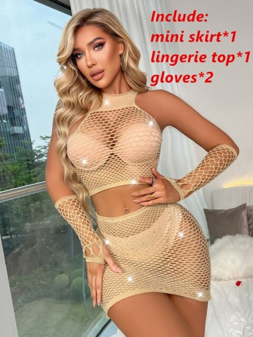 Diamonds Mini Skirt Club Sexy Party Wear Sheer See Through Skirts