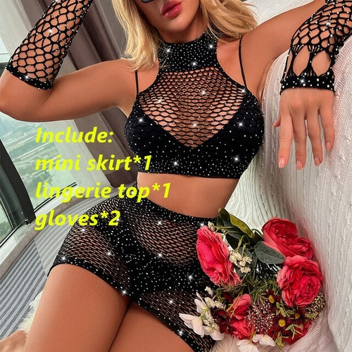 Diamonds Mini Skirt Club Sexy Party Wear Sheer See Through Skirts