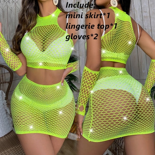 Diamonds Mini Skirt Club Sexy Party Wear Sheer See Through Skirts