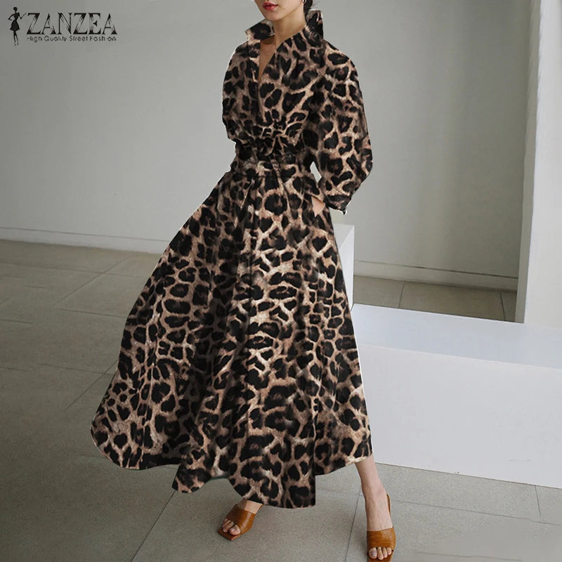 Women Autumn Sundress ZANZEA 2023 Elegant Shirt Dress Solid Long