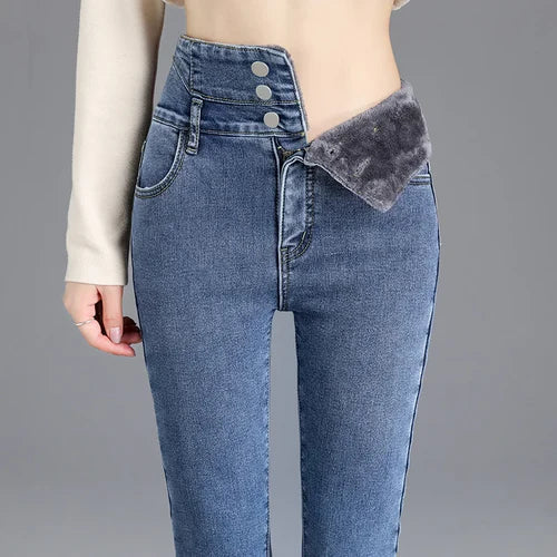 Thermal Winter Thick Fleece High-waist Warm Skinny Jeans Thick Women