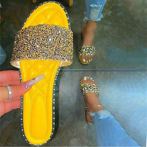 Crystal Women Slippers Bling Bling Flats Female Beach Shoes Summer