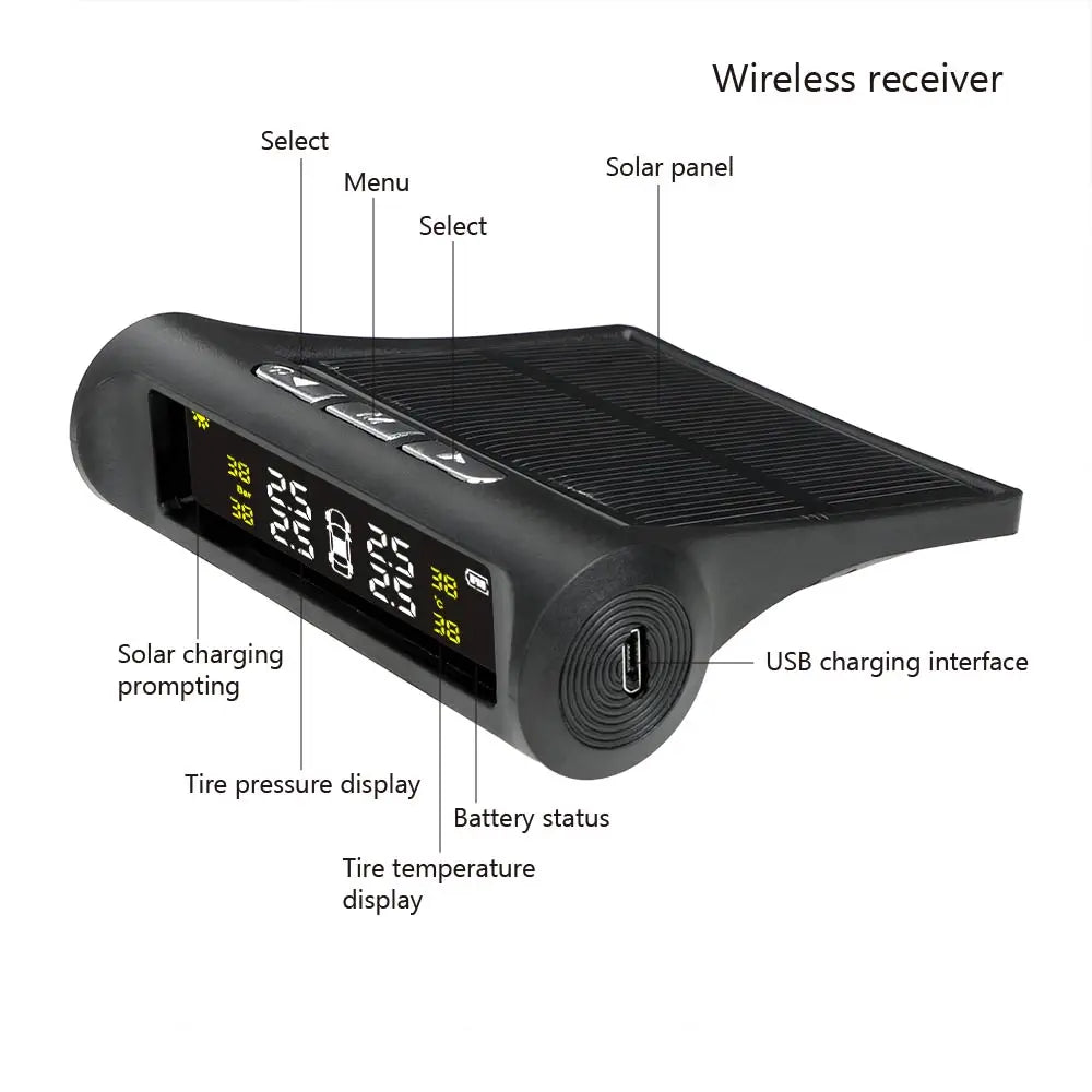 4 Sensors Car TPMS Tyre Pressure Monitoring System Solar Powered