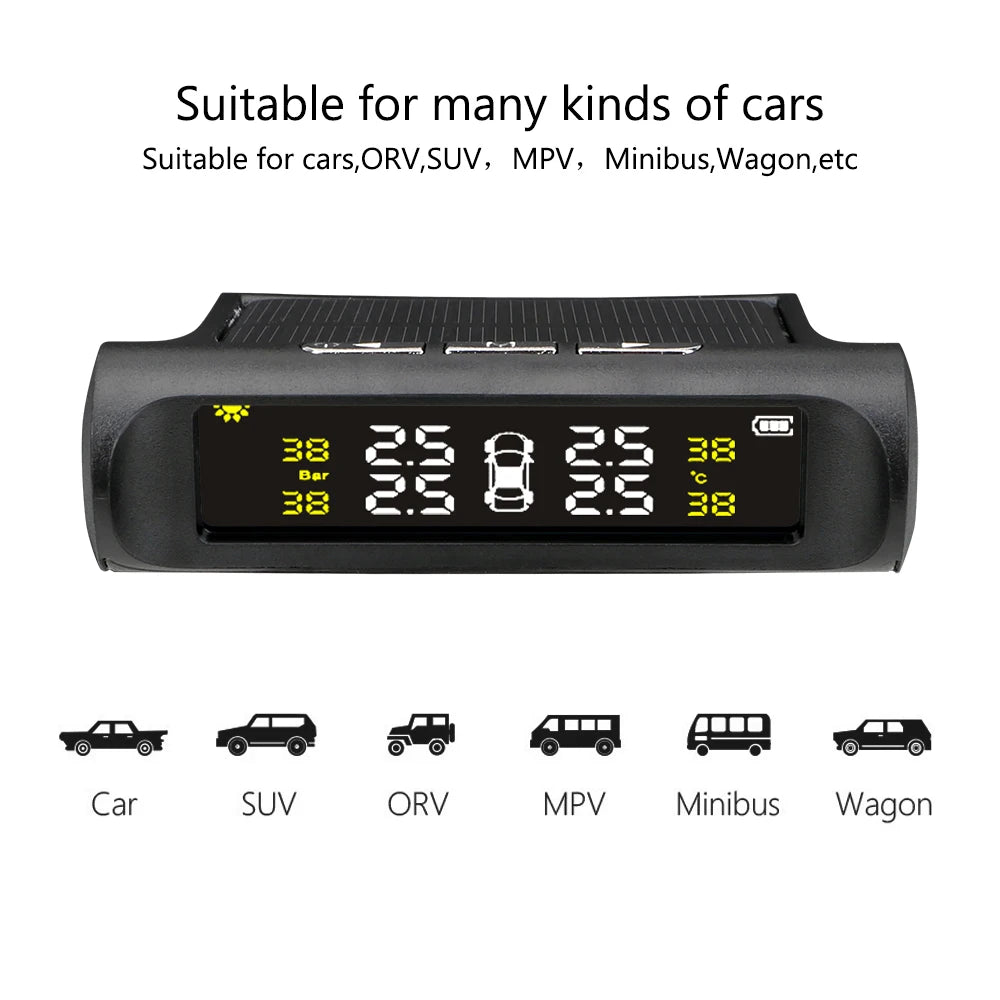 4 Sensors Car TPMS Tyre Pressure Monitoring System Solar Powered