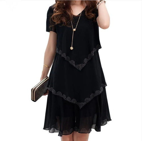 new Summer woman Loose Short sleeve Ruffles Chiffon dress Plus Size