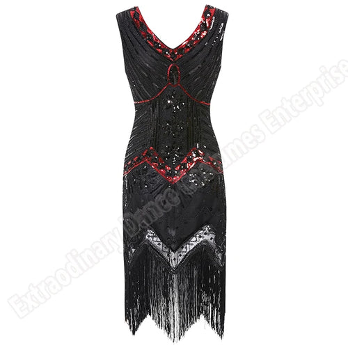 Women 1920 s Vintage Great Gatsby Dress Sequins Dress V-Neck Tassels