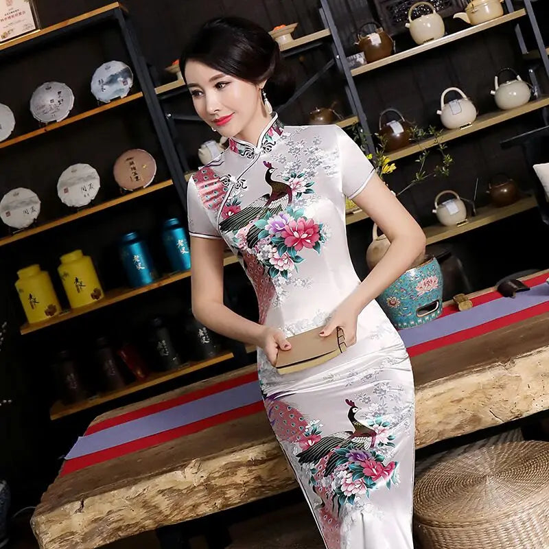 Fashion Summer Long Cheongsam Chinese Style Dress Womens Slim Qipao