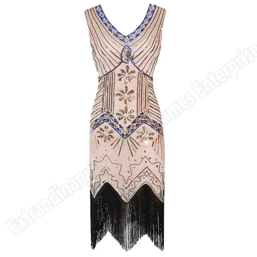 Women 1920 s Vintage Great Gatsby Dress Sequins Dress V-Neck Tassels