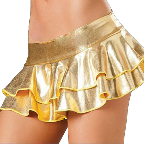Glitter PU Leather Low Waist Falbala Tiered Single Layered Skirt Hot