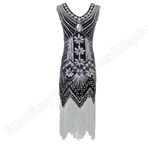 Women 1920 s Vintage Great Gatsby Dress Sequins Dress V-Neck Tassels