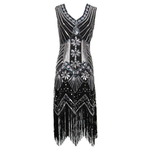 Women 1920 s Vintage Great Gatsby Dress Sequins Dress V-Neck Tassels