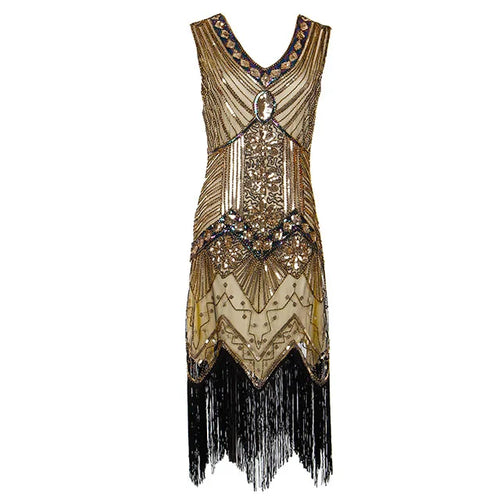 Women 1920 s Vintage Great Gatsby Dress Sequins Dress V-Neck Tassels