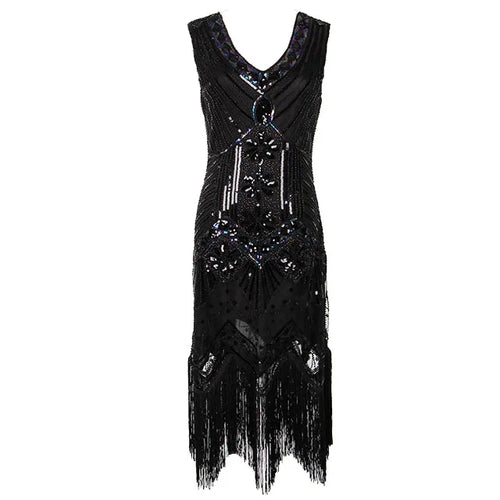 Women 1920 s Vintage Great Gatsby Dress Sequins Dress V-Neck Tassels