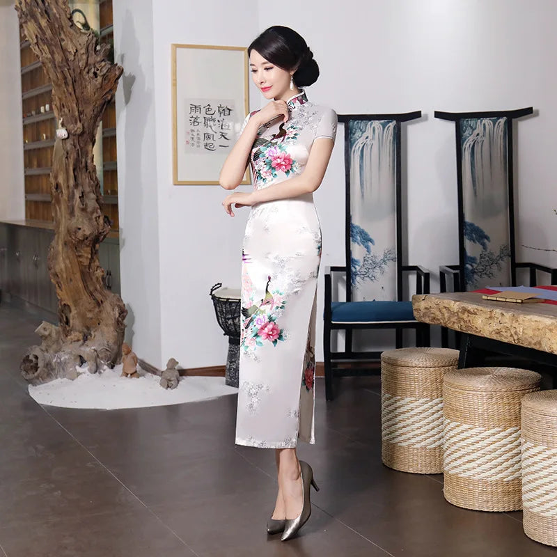 Fashion Summer Long Cheongsam Chinese Style Dress Womens Slim Qipao