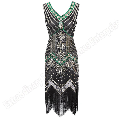 Women 1920 s Vintage Great Gatsby Dress Sequins Dress V-Neck Tassels