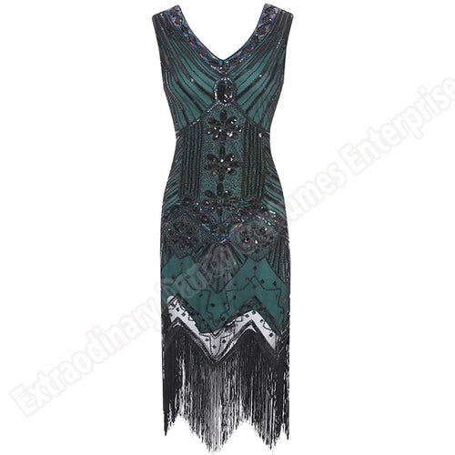 Women 1920 s Vintage Great Gatsby Dress Sequins Dress V-Neck Tassels