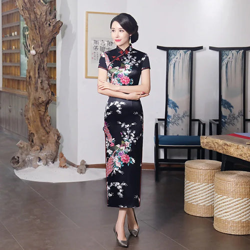 Fashion Summer Long Cheongsam Chinese Style Dress Womens Slim Qipao