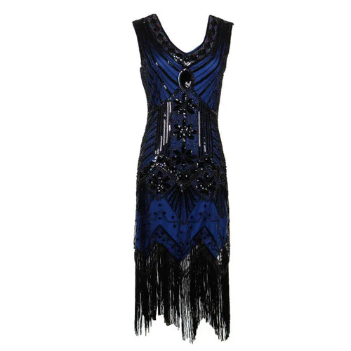 Women 1920 s Vintage Great Gatsby Dress Sequins Dress V-Neck Tassels