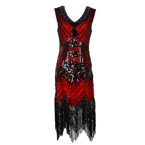 Women 1920 s Vintage Great Gatsby Dress Sequins Dress V-Neck Tassels