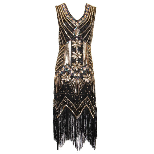 Women 1920 s Vintage Great Gatsby Dress Sequins Dress V-Neck Tassels