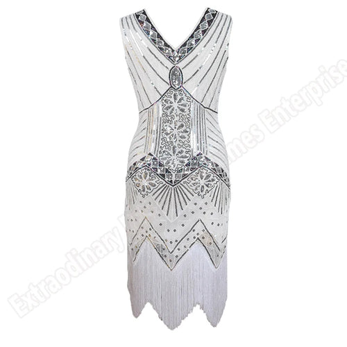 Women 1920 s Vintage Great Gatsby Dress Sequins Dress V-Neck Tassels