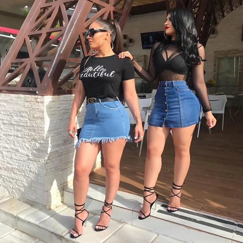2022 New Summer Denim Short Skirt For Women Fashion Casual Button Sexy