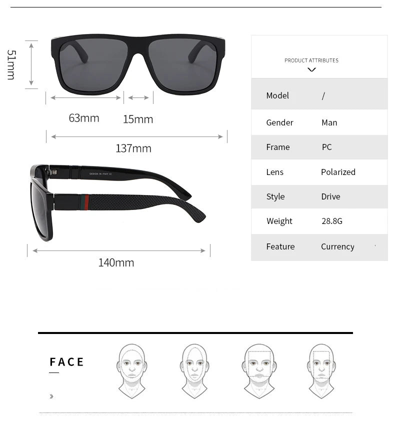 Fashion Square Polarized Sunglasses Men Vintage Plastic Male Sun