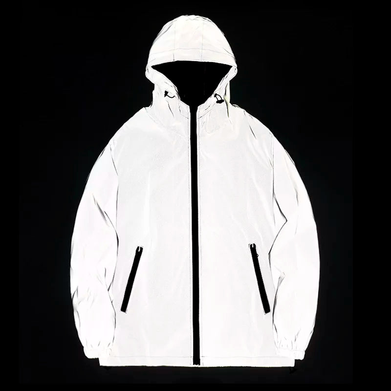 New Night Reflective Jackets Double Fabric Windbreaker Hooded Jacket