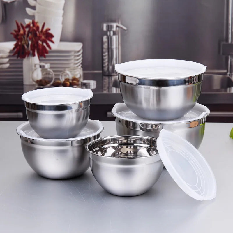 Stainless Steel Salad Mixing Bowl with Lid Fruit Vegetable Dough Basin