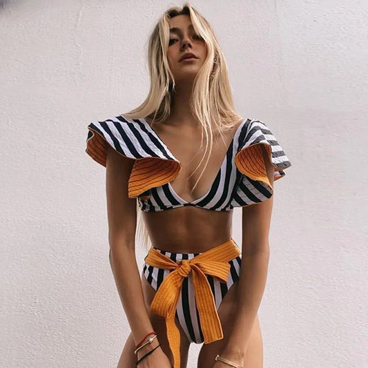 Two-Pieces Women Floral 2025 Push-Up Padded Bra Ruffles Bandage Bikini Set Swimsuit Swimwear Bathing Suit Beachwear Biquini