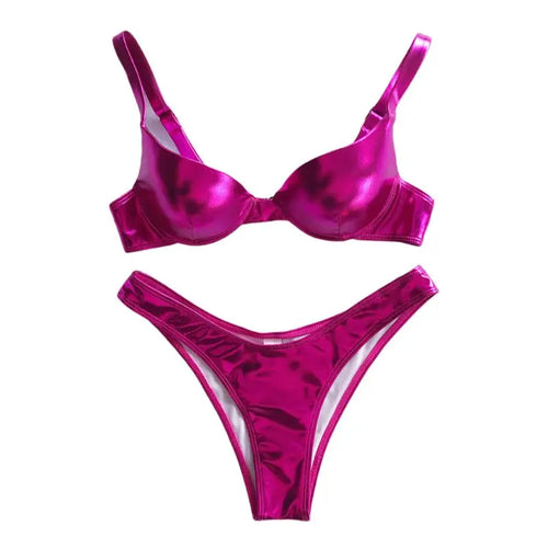 Women Sexy Bikini Reflective Shiny Metallic Swimsuit Push Up Underwire