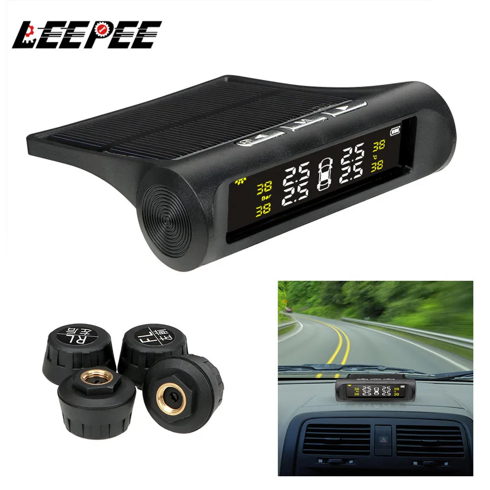 4 Sensors Car TPMS Tyre Pressure Monitoring System Solar Powered