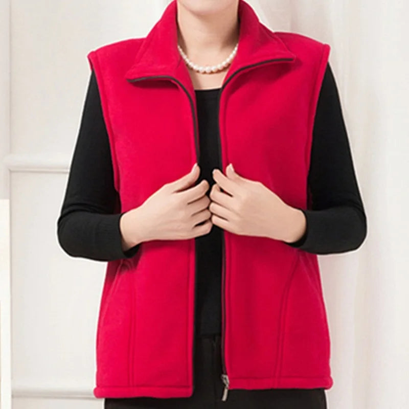 Plus Size Autumn Women Polar Fleece Fabric Vest Large Sleeveless