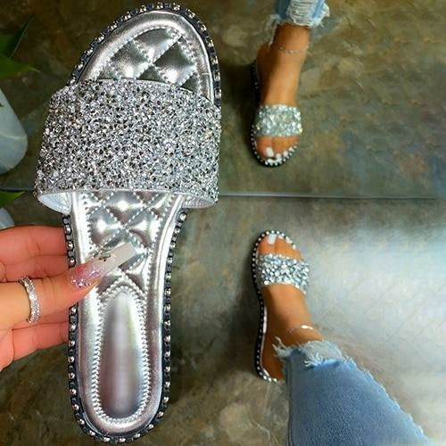 Crystal Women Slippers Bling Bling Flats Female Beach Shoes Summer