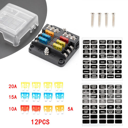 12V 6-Way Blade Fuse Block with LED Indicator Waterproof Protection