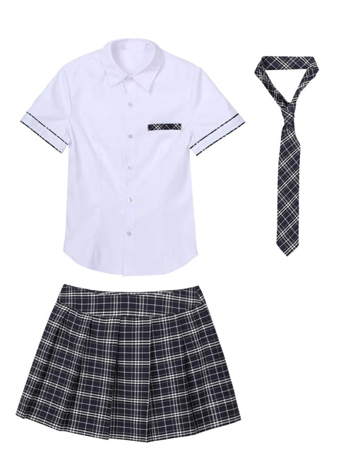 Women Girls Cosplay Costume School Uniform Short Sleeve Shirt with
