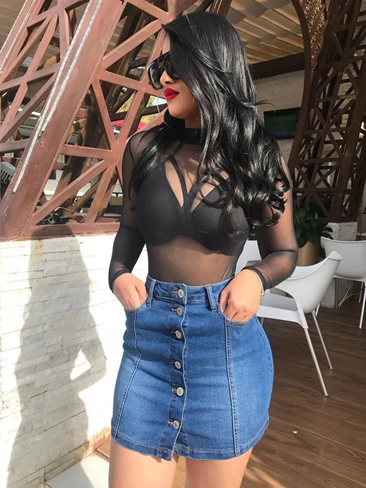2022 New Summer Denim Short Skirt For Women Fashion Casual Button Sexy