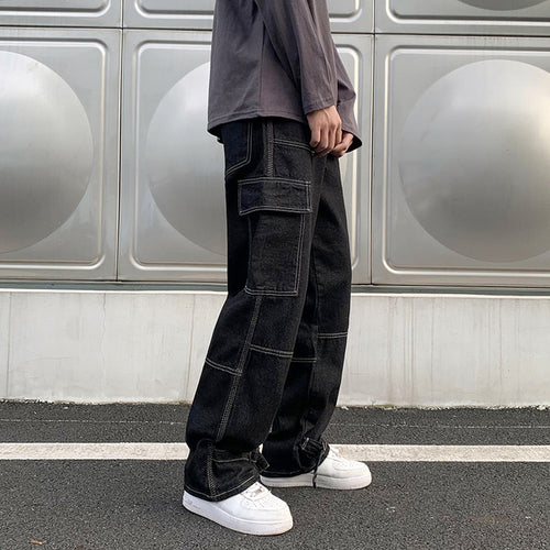 Men Wide Leg Jeans Hip Hop Casual Men's Straight Baggy Denim Pants