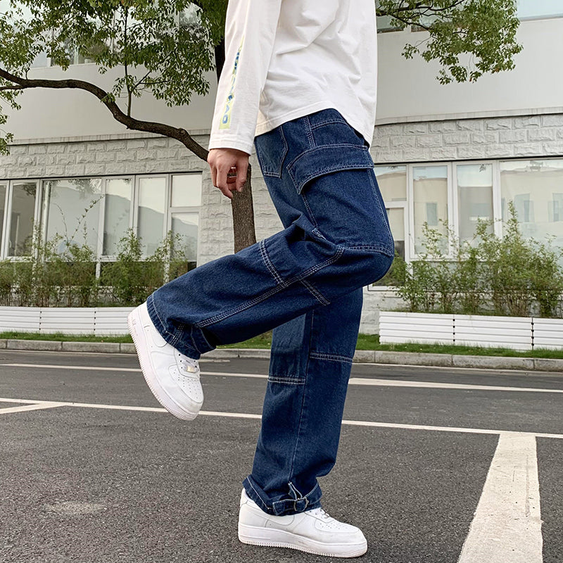 Men Wide Leg Jeans Hip Hop Casual Men's Straight Baggy Denim Pants